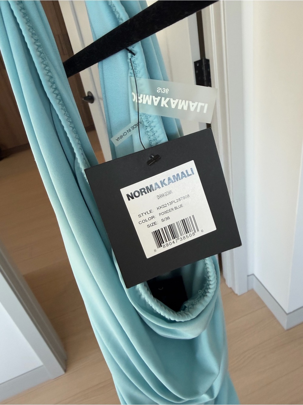 Norma Kamali One-Shoulder Ruched Midi Dress in Aqua - Picture 2 of 4